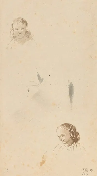 Twee studies van het hoofd van een meisje by Ян Стрининг, 1837 - 1903 — digital art print download