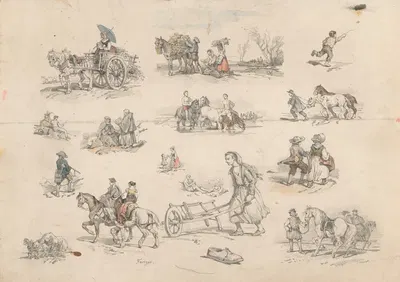 Figuurstudies met paarden en wagens by Ян Вайсенбрух, 1832 - 1880 — digital art print download