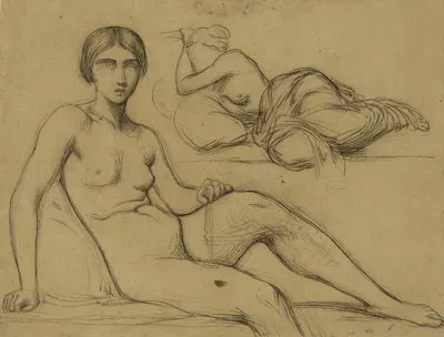 Femme nue assise et femme demie-nue couchée by Жан-Ашиль Бенувиль — digital art print download