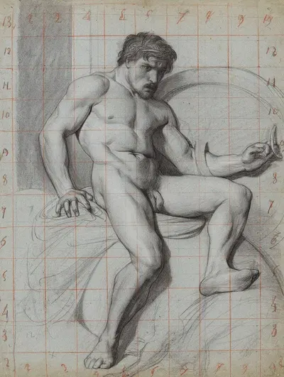 Homme nu assis by Jean-Achille Benouville — digital art print download