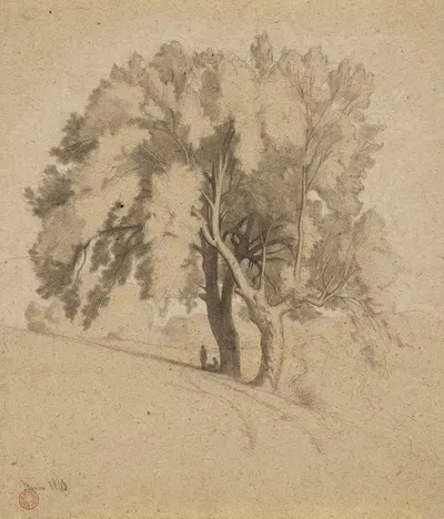 Paysage (figures sous des arbres) by Жан-Ашиль Бенувиль, 1843 — digital art print download
