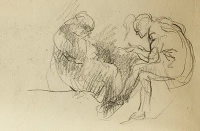 Etude de deux personnes assises l'une en face de l'autre by Жан-Батист Карпо, 1874 — digital art print download