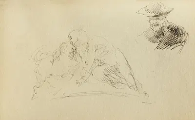 Etude de deux personnes enlacées et d'un buste d'homme portant un chapeau by Жан-Батист Карпо, 1874 — digital art print…