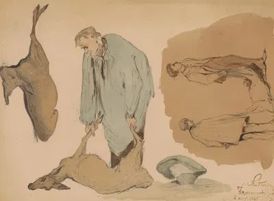 Poeliers met dode reeën by Иоганнес Тавенрат, 1864 — digital art print download