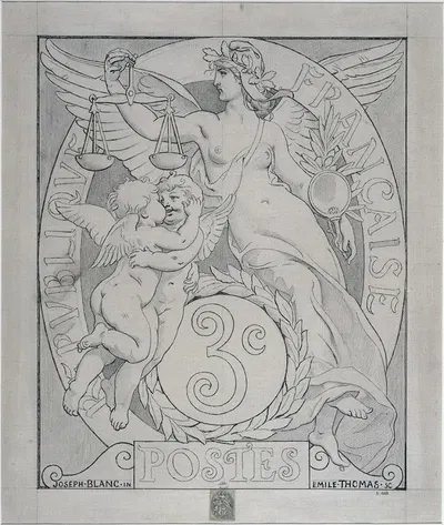 Modèle de timbre de 3 centimes by Жозеф Блан, 1801 - 1900 — digital art print download