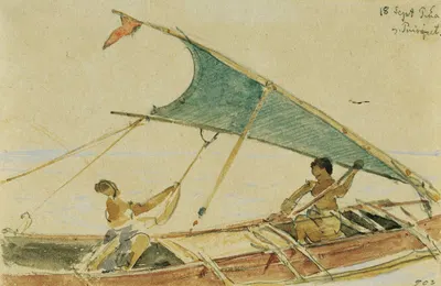 Boot vor der Insel Puinipet (Ponape), Caroline Islands by Иосиф Селлени, 1858 — digital art print download