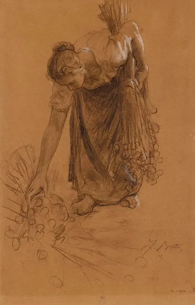 Paysanne ramassant une gerbe d'œillettes by Жюль Брета, 1895-1896 — digital art print download