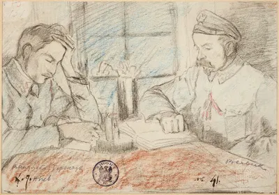 Na kwaterze – kapitan Leon Berbecki i porucznik Jerzy Ferek-Błeszyński, ps. 'Toporczyk' by Леопольд Готлиб, 1915 — digital…
