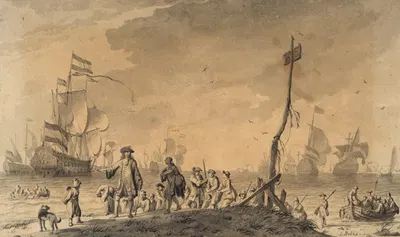 Dutch fleet near a coast by Людольф Бахуизен — digital art print download