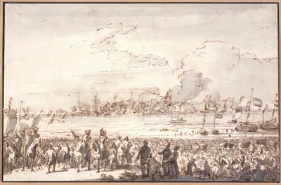 L'arrivée d'un prince (Guillaume III ) sur la côte hollandaise (Lugt 2) by Людольф Бахуизен, 1691 — digital art print…