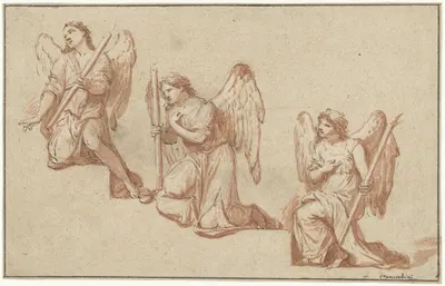 Three Studies of Kneeling Angels Torches by Marcantonio Franceschini, 1690 - 1699 — digital art print download