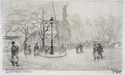 Place de la République pendant les travaux du métro by Мари-Дезире Бургуа — digital art print download
