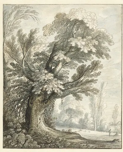Landscape with a Tall Tree by Marten de Cock, 1634 — digital art print download