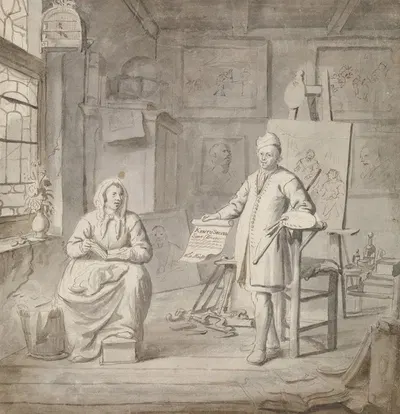Schilder Michiel Comans en zijn derde vrouw Elisabeth van der Mersche in het atelier by Михиел Ван Муссхер, 1655 - 1705 —…