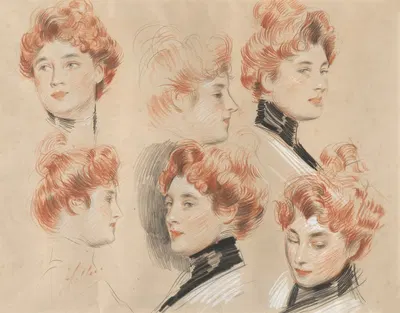 Six Studies of the head of a Lady traditionally identified as Mrs. Gertrude Vanderbilt Whitney by Поль Сезар Элью — digital…