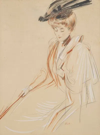 Portrait de femme au chapeau à plumes by Поль Сезар Элью — digital art print download