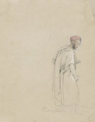 Figuurstudie van een man met tulband en zwaard by Raden Saleh, 1824 - 1880 — digital art print download