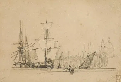 View of the Thames with the dome of Saint Paul's Cathedral, London by Richard Parkes Bonington — digital art print download