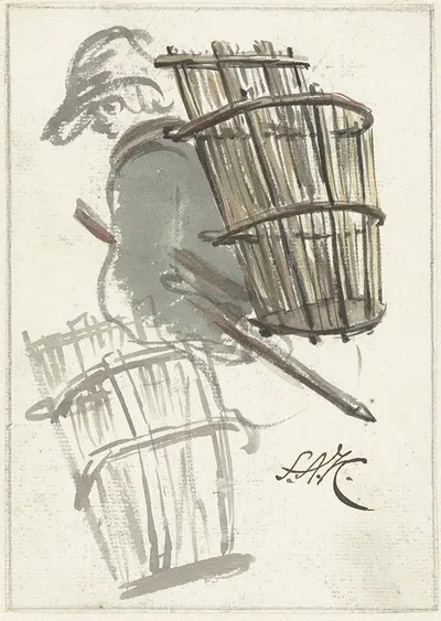 Studies van een man met een mand op de rug by Симон Андреас Крауз, 1770 - 1825 — digital art print download
