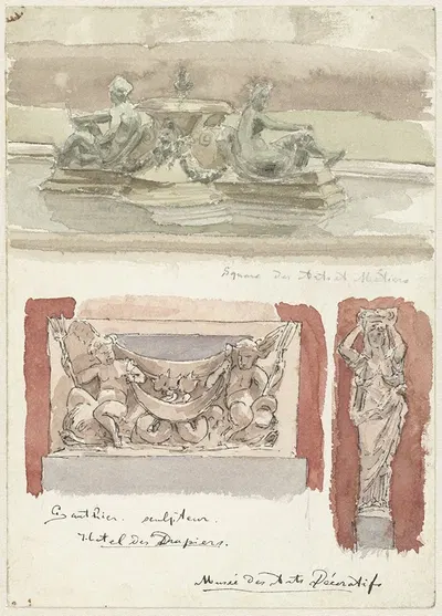 Drie schetsen van sculpturen in het Musée des Arts-Decoratifs te Parijs by Виллем Корнелис Бауэр, 1872 - 1904 — digital art…