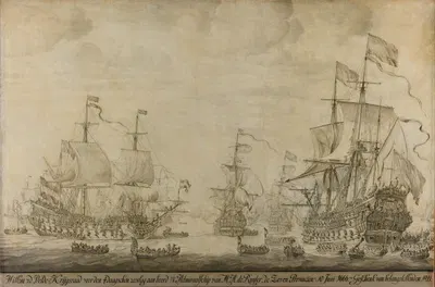 Council of War aboard 'The Seven Provinces', the Flagship of Michiel Adriaensz de Ruyter, 10 June 1666 by Виллем ван де…