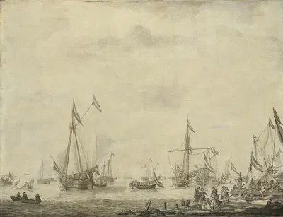 Royal Yacht and State Yacht Sail from Moerdijk with Charles II, King of England, on board, 1660 by Виллем ван де Вельде…