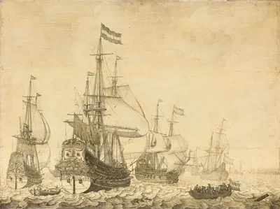 Seascape with the Dutch Men-of-War including the 'Drenthe' and the 'Prince Frederick-Henry' by Виллем ван де Вельде…