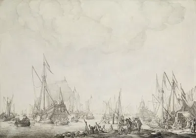 The Royal and State Yachts, possibly the Arrival of Charles II of England at Moerdijk, 1660 by Виллем ван де Вельде…