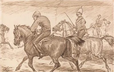 An Indoor Military Riding School With an Instructor Teaching Recruits to Trot by Чарльз Самуэль Кин — digital art print…