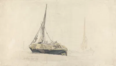 A Sailing Barge being loaded with Hay by Корнелиус Варли, 1827 — digital art print download