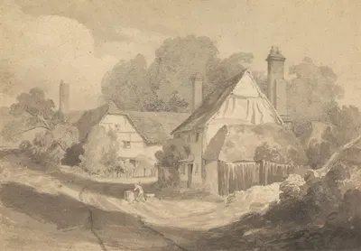 Cottages at Letherhead Surrey by Cornelius Varley — digital art print download