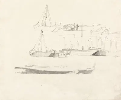 Studies of Boats, Figures, Carts, and Buildings by Корнелиус Варли — digital art print download