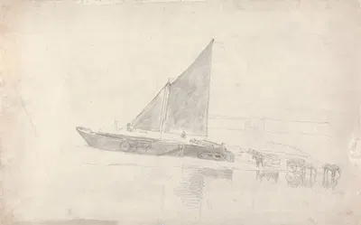 Study of Boats with Horses and Carts by Корнелиус Варли — digital art print download