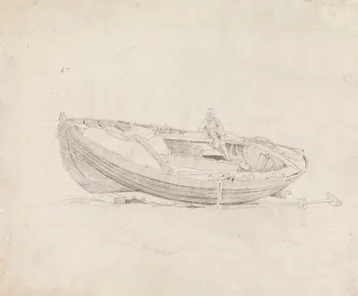 Study of Moored Boat with Seated Figure by Корнелиус Варли — digital art print download
