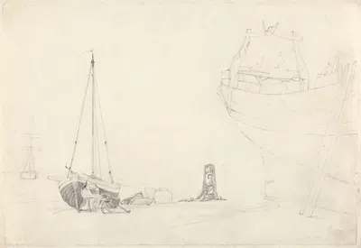 Study of Small Fishing Vessel on Shore by Корнелиус Варли — digital art print download
