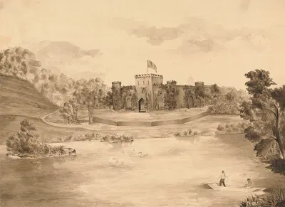 River Landscape with Castle by Эдвард Фрэнсис Берни — digital art print download