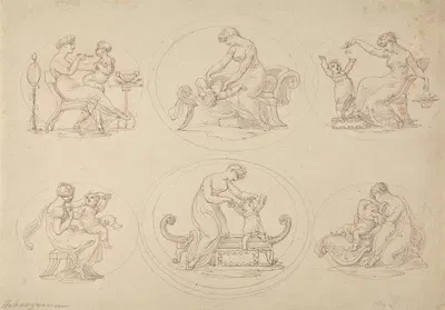 Six Studies of Mother and Daughter Playing by Эдвард Фрэнсис Берни — digital art print download
