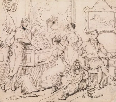 A Family Group Around a Piano by Джордж Чиннери — digital art print download