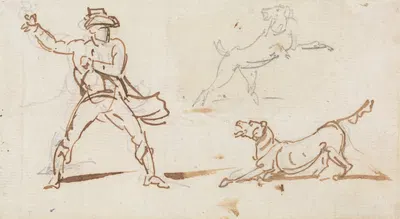 A Man throwing a Ball to a Dog by Джордж Чиннери — digital art print download