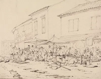 A Market Place and Crowd by Джордж Чиннери — digital art print download