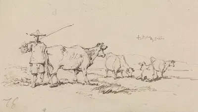 A Peasant with Cattle by George Chinnery, 1843 — digital art print download