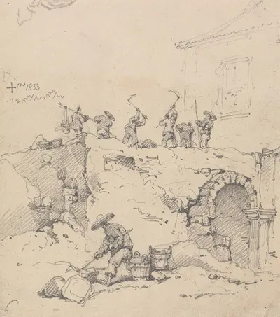 Chinese Coolies Demolishing a Building by Джордж Чиннери, 1833 — digital art print download