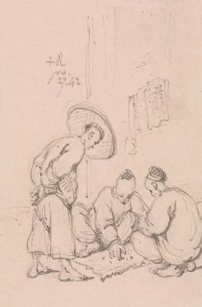 Gamblers Playing Dice by Джордж Чиннери, 1842 — digital art print download