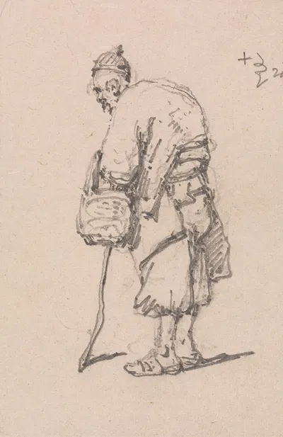 Old Man Leaning on a Stick by Джордж Чиннери — digital art print download