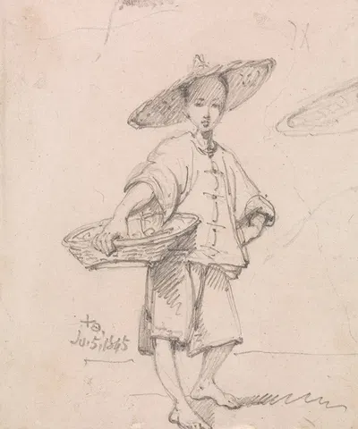 Young Coolie with a Basket by George Chinnery, 1845 — digital art print download