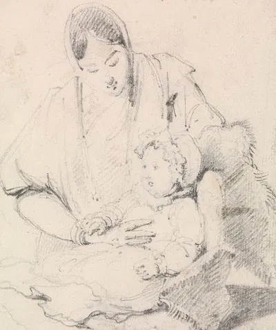 Young Indian Nurse with English Child by Джордж Чиннери — digital art print download