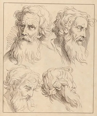 Four Heads of Prophets by Hamlet Winstanley, 1716 — digital art print download