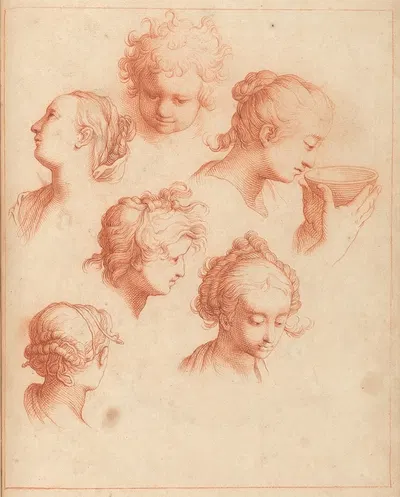 Sketches of Heads by Hamlet Winstanley, 1716 — digital art print download