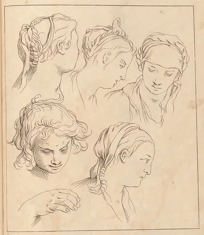 Sketches of Various Female Heads by Hamlet Winstanley, 1716 — digital art print download