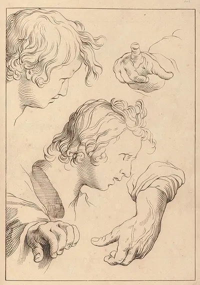 Sketches of Various Hands and Heads by Hamlet Winstanley, 1715 — digital art print download